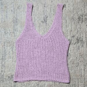 Lilac Knit Women's Tank Top, Stretchy Crochet Sleeveless Boho Festival Whimsy